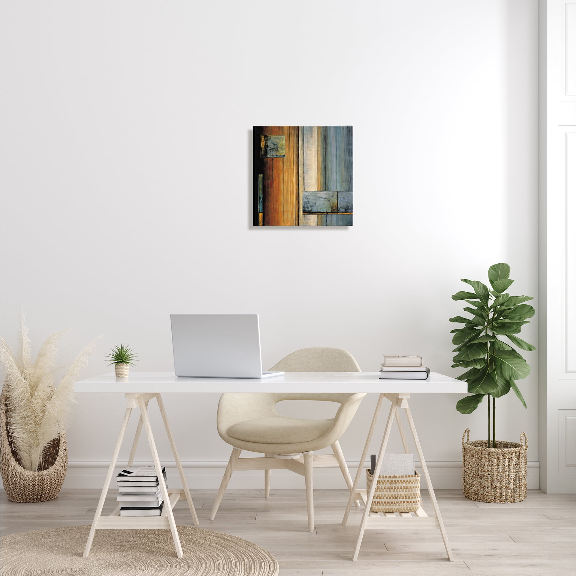Abstract Layered Rectangular Shapes Orange White Blue Abstract Gallery-Wrapped Canvas Print Wall Art, 17x17