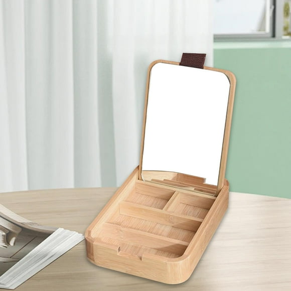 Caja organizadora de joyas de madera, caja de recuerdos con espejo, pequeña multiusos para guardar joyas, ideal para dormitorio y viajes.
