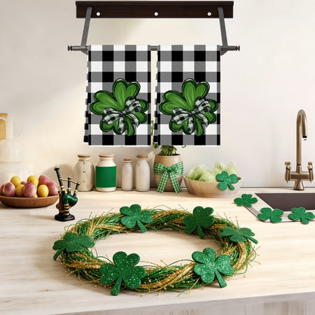 Eolstice Plaid Polka Lucky Dwarf Green Hat Dish Towel Style Dishwasher Safe Towel For Cooking And Washing Dishes Kitchen Decor Festive Print(A)
