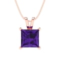 thumbnail image 2 of 2.0 ct Brilliant Princess Cut Solitaire Natural Amethyst 14k Rose Solid Gold Everyday Affordable Designer Necklace Pendant with 16" Chain, 2 of 7