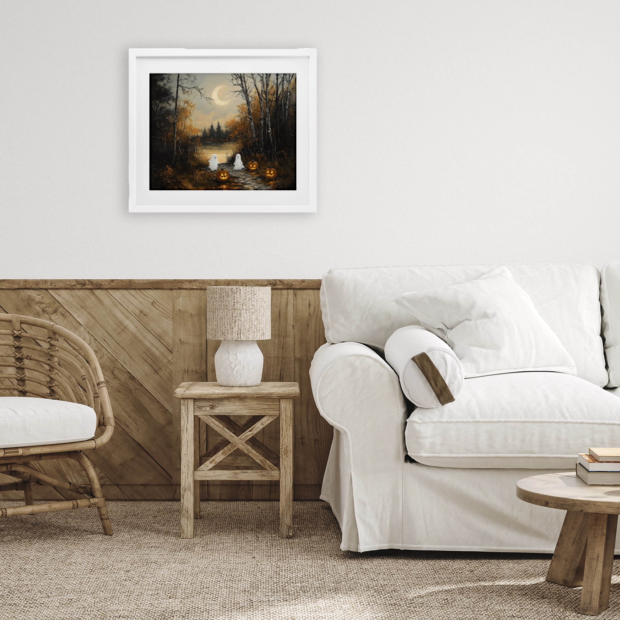 Autumn Ghosts at Lake White Framed Print Under Glass, design by Arlington Prints