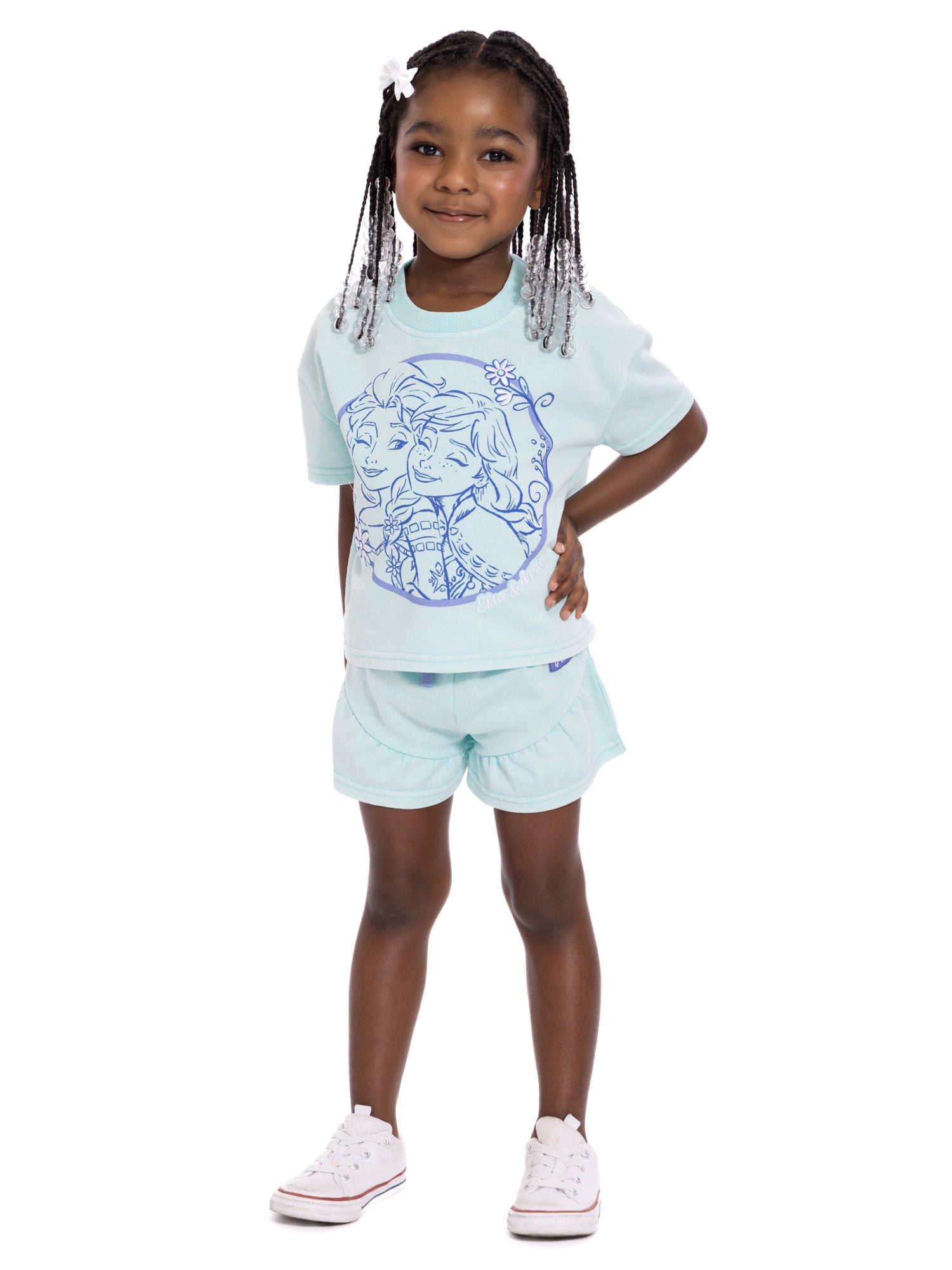 Frozen Toddler Girls' Short Sleeve Graphic Tee and Matching Ruffle Shorts Set, 2-Piece, Sizes 12M-5T