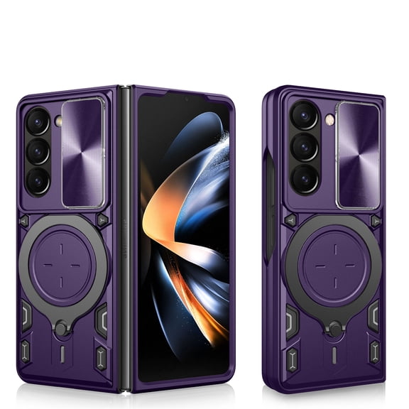 ELEHOLD for Samsung Galaxy Z Fold 8 Ultra Phone Case,Adjustable Ring Holder Kickstand Rugged Heavy Duty Magnetic Shockproof Shell with Sliding Lens Cover,Purple