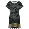 thumbnail image 3 of Greek Key Ornate Black & Gold Dress Summer Street Style Dresses Female Short Sleeve Printed Sundress, 3 of 7