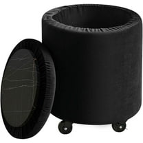 XgoodX Storage Ottoman Foot Rest,Round Black Velvet Storage Ottoman. Footrest Multifunctional Rolling Stool Coffee Table Ottoman with Wheels Vanity Stool for Makeup Room Living Room Bedroom