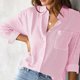 thumbnail image 4 of Camisa De Manga Larga Blusas de mujer Camisa con botones Vertical Raya Traje de trabajo de oficina (Rosa M) Kuymtek para Mujer Rosa T XL, 4 of 6