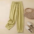thumbnail image 5 of Miluxas Elastic Waistband Wide Leg Pants for Women Solid Loose Fit Tapered Trousers with Pockets Streetwear & Beachwear Yellow, 5 of 9