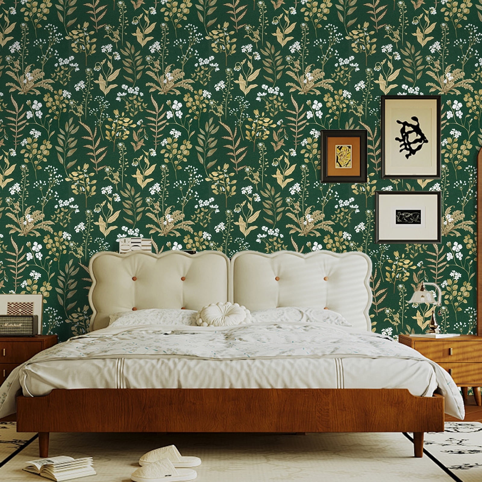 UMIGGEE Floral Wallpaper Peel and Stick Floral Dark Green Wallpaper Self Adhesive Flower Wall Paper Contact Paper 17.3-in x 118-in Home Decor Wall Covering Old Furniture Renovation