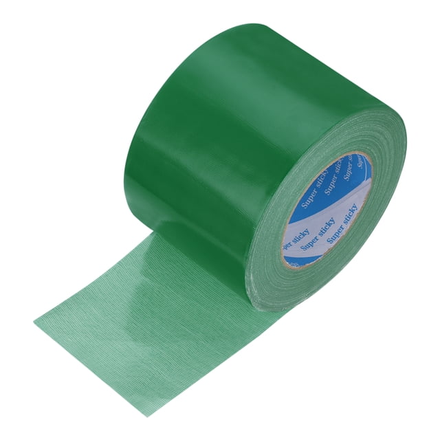 Ruban Adhésif Robuste, 4 Pouces x 55 Yards, Vert, Présenté en Rouleau avec une section Partiellement Déployée. Fait de PE+tissu, Il Présente une Adhérence Forte, une Fonctionnalité Imperméable et une Capacité flexible de Déchirure à la Main, Idéal pour la construction, l'Emballage et les Réparations.