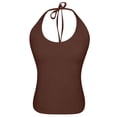 thumbnail image 5 of WEIWEN Cropped Tank Tops for Women 2026 Trendy Backless Scoop Neck Double Lined Basic Tees Women's Tie Halter Tops Summer Yoga Athletic Workout Shirts Brown, XL, 5 of 7