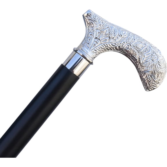 Vintage Antique Wooden Walking Cane – Elegant Silver Brass Handle Knob, Handmade Walking Stick for Men & Women, Perfect Gift for Collectors & Gentlemen