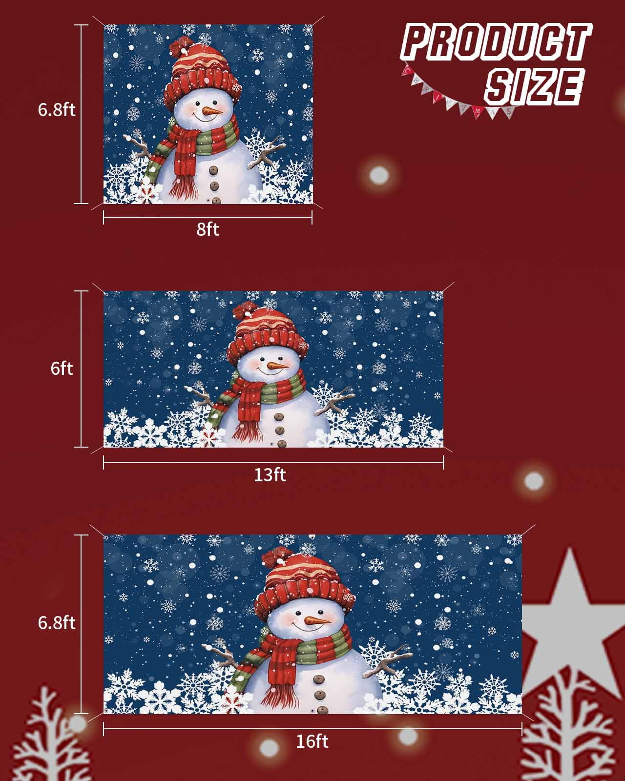 Garage Door Banner Cover 6 x 13 ft, Christmas Snowman with Cap Xmas Tree Snowflake Navy Blue Christmas Garage Door Decorations Holiday Christmas Backdrop Decor for Winter New Year Xmas Party