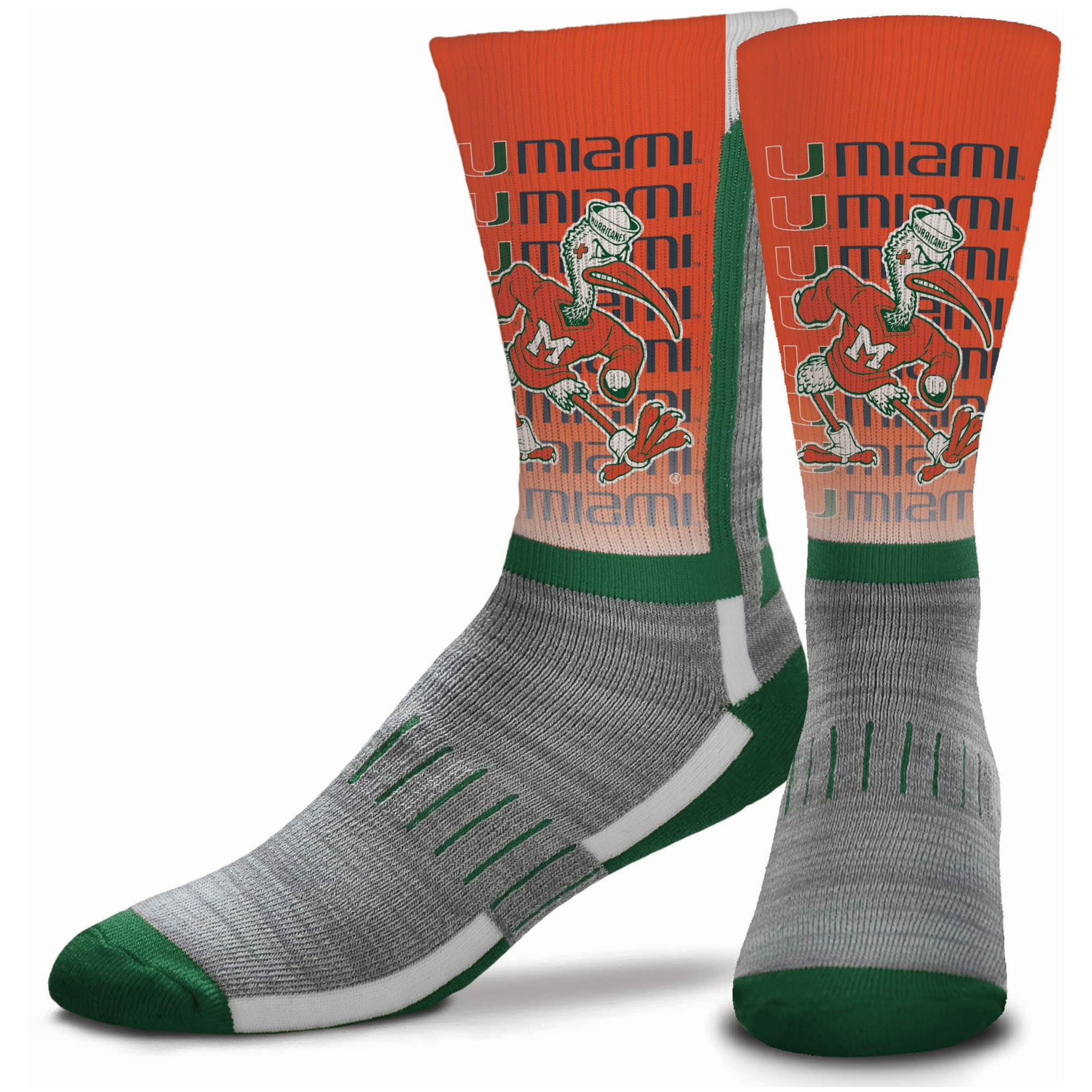 Youth For Bare Feet Miami Hurricanes Mascot V-Curve Crew Socks