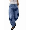thumbnail image 2 of Women'S Casual Loose Wide Leg Mid-Rise Straight Jeans Y2k Boyfriend Style Jeans Denim Cropped Pants Blue Love S, 2 of 7