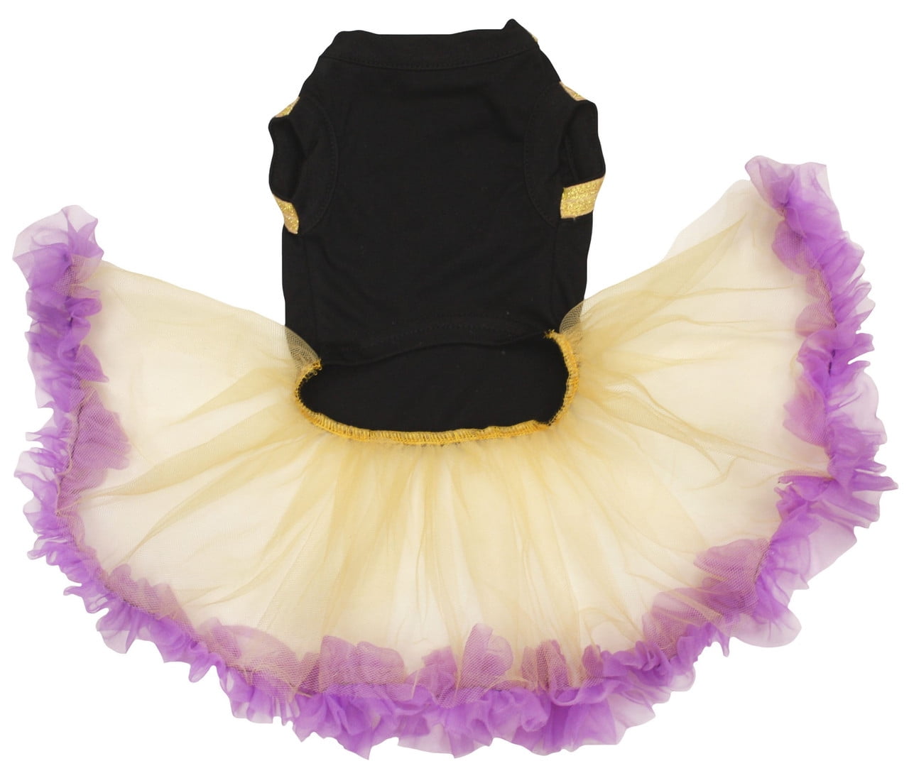Petitebelle Mardi Gras Puppy Dog Dress (Black/Gold Purple, Small)