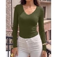 thumbnail image 3 of BTFBM Lace Deep V Neck Fitted Long Sleeve Shirts for Women | Womens Fall Fashion, Casual T Shirt, Base Layer, Basic Undershirts, Slim Fit Going Out Tops, Date Night Out Outfits, 3 of 9