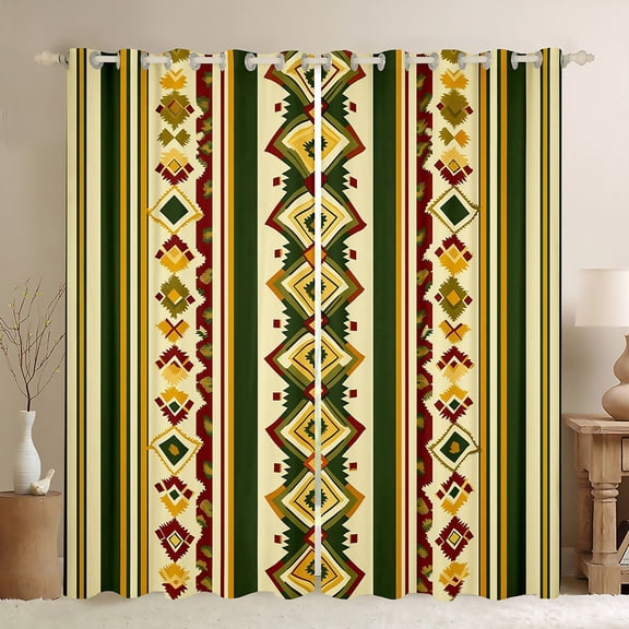 Manfei Retro Rustic Aztec Black Out Curtains,Vintage Boho Tribal Curtains Pack of 2 (42x63 Each),Green Beige Bedroom Curtains For Men Women,Breathable Home Decor