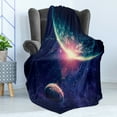 thumbnail image 4 of Galaxy Soft Flannel Fleece Blanket, Outer Space Theme Planet Earth Mars in Space Discovery of Universe Astronomy Art, Cozy Plush for Indoor and Outdoor Use, 70" x 90", Navy Blue Pink, by Ambesonne, 4 of 5