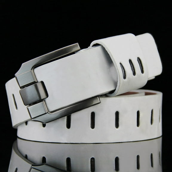 Prolriy Belt Men Fashion Mens Leather Smooth Girdle Buckle Waistband Waistband Leisure Belt Strap Mens Belt White