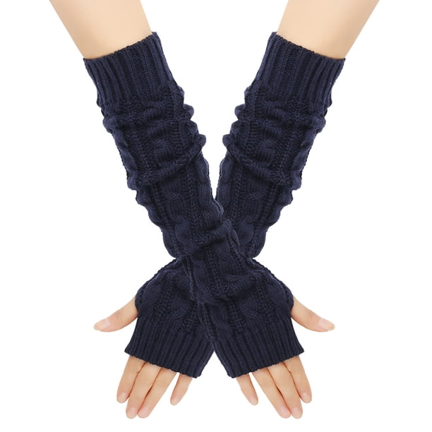 Xiao Hua Conjunto de 2 pares de guantes alargados de punto cálidos, adecuados para mangas de invierno cálidas para niñas y niños sin agujeros para los pulgares (azul oscuro)