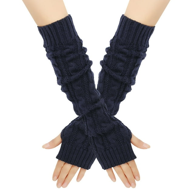 Guantes largos cálidos de lana gruesa de estilo coreano para mujer, guantes largos de manga larga con giro para vacaciones, para otoño e invierno