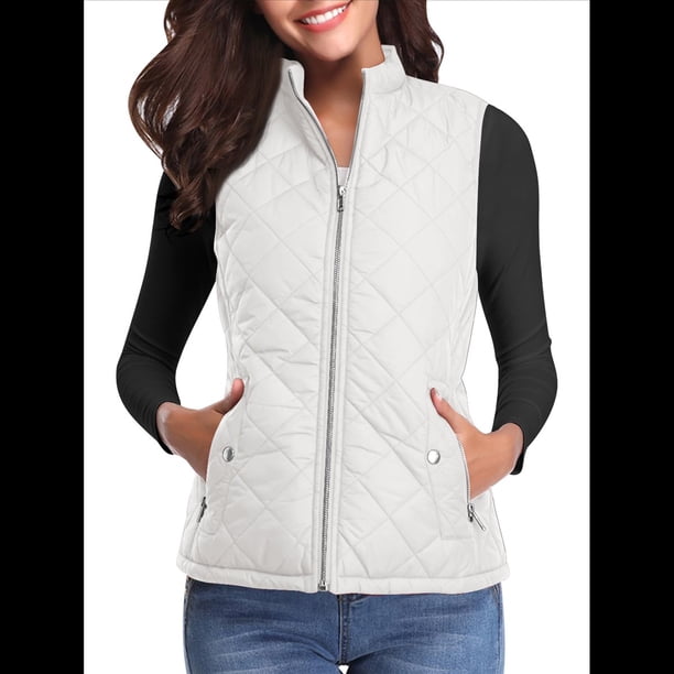 Chaleco Acolchado con Cuello Alto, Cremallera y Bolsillos para Mujer L