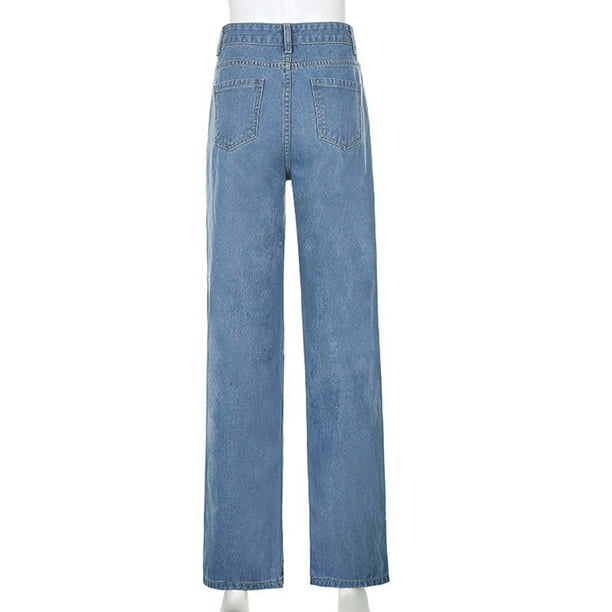 Aayomet Woman High Waist Pants Women's Jeans Slightly Elastic High Waist  And Slightly Flared Trousers,Blue XXL 