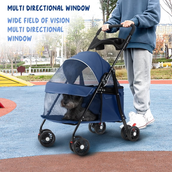 Baellsa 4 Wheels Pet Stroller, Easy-Fold Dog Stroller for Medium Small Dogs Cats, Portable Puppy Cage Jogger Stroller with Mesh Windows Lightweight