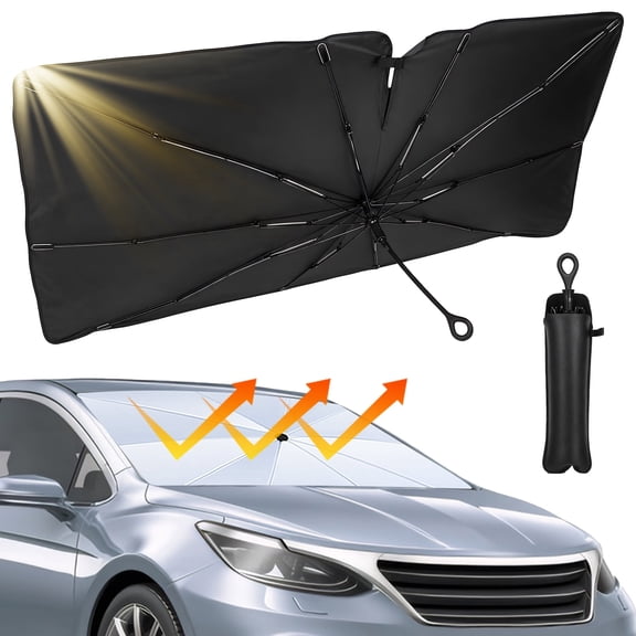 Oziral Windshield Umbrella Sun Shade for Car,360° Rotation Bendable Shaft Portable Foldable Car Umbrella Front Window Sunshade Cover,UV Block,53"x28"