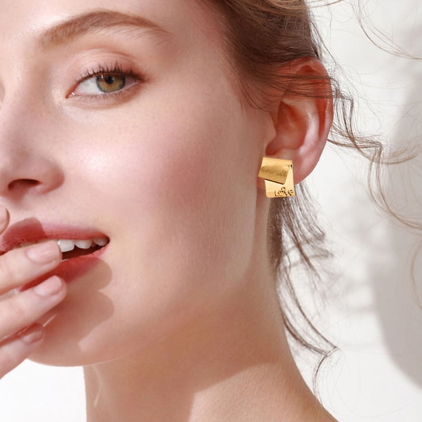 unbranded 1Par Aretes Para Mujer De Cobre Dorado Geométrico Cuadrado Y Chic Para Fiesta