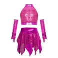 thumbnail image 3 of Sholeno Kids Girls Sparkly Jazz Modern Dance Performance Outfit Set Sequins Crop Top with Skirt Tassels Gloves Hot Pink 10, 3 of 6