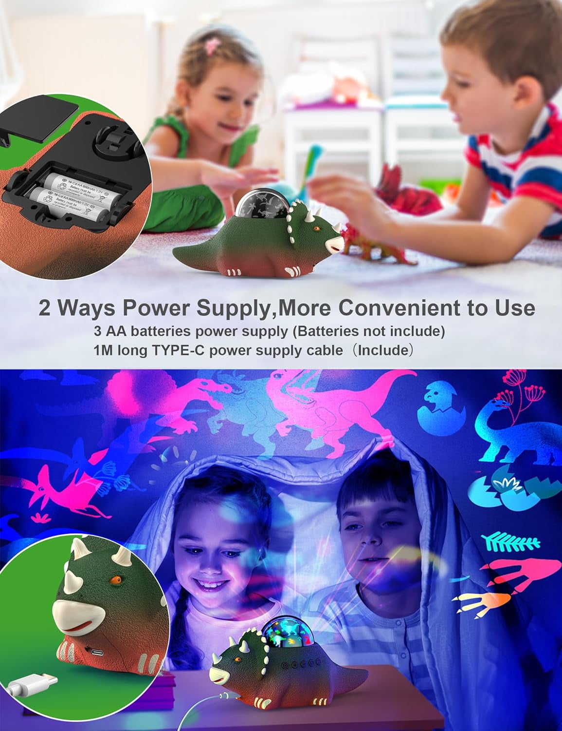 Dinosaur Projector Lamp, Dinosaur Toy Night Light for Kids, 360-Degree Rotating Projection and 12 Types of White Noise, Starry Night Lights for Room Decoration (Red)