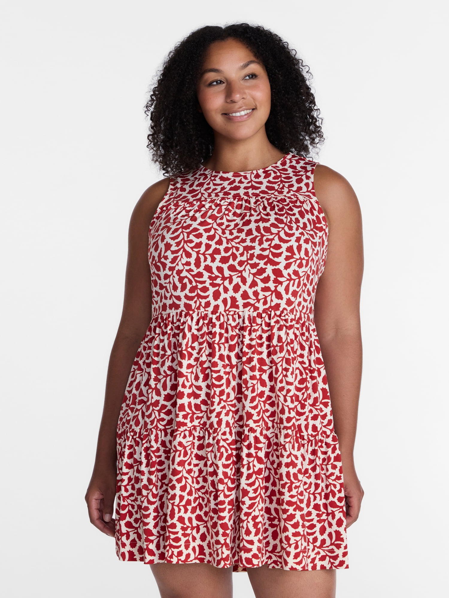 Time and Tru Women's and Women's Plus Sleeveless Tiered Mini Dress, Sizes XS-4X