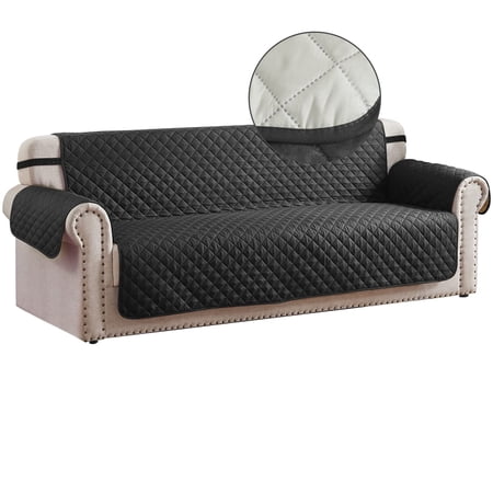 RHF Reversible Couch Cover for Extra-Wide Couch  Anti-Slip Sofa Cover  Extra-Wide Couch Covers for Dogs  Sofa Slipcover with Straps for Pets Kids Furniture Protector (Sofa-Extra Wide: Black/Grey)