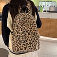 thumbnail image 3 of Vintage Leopard Corduroy Backpack for Women Men, Soft Drawstring Casual Backpack, Large Capacity Fashion Bag Outdoor Travel Daypack, 3 of 19