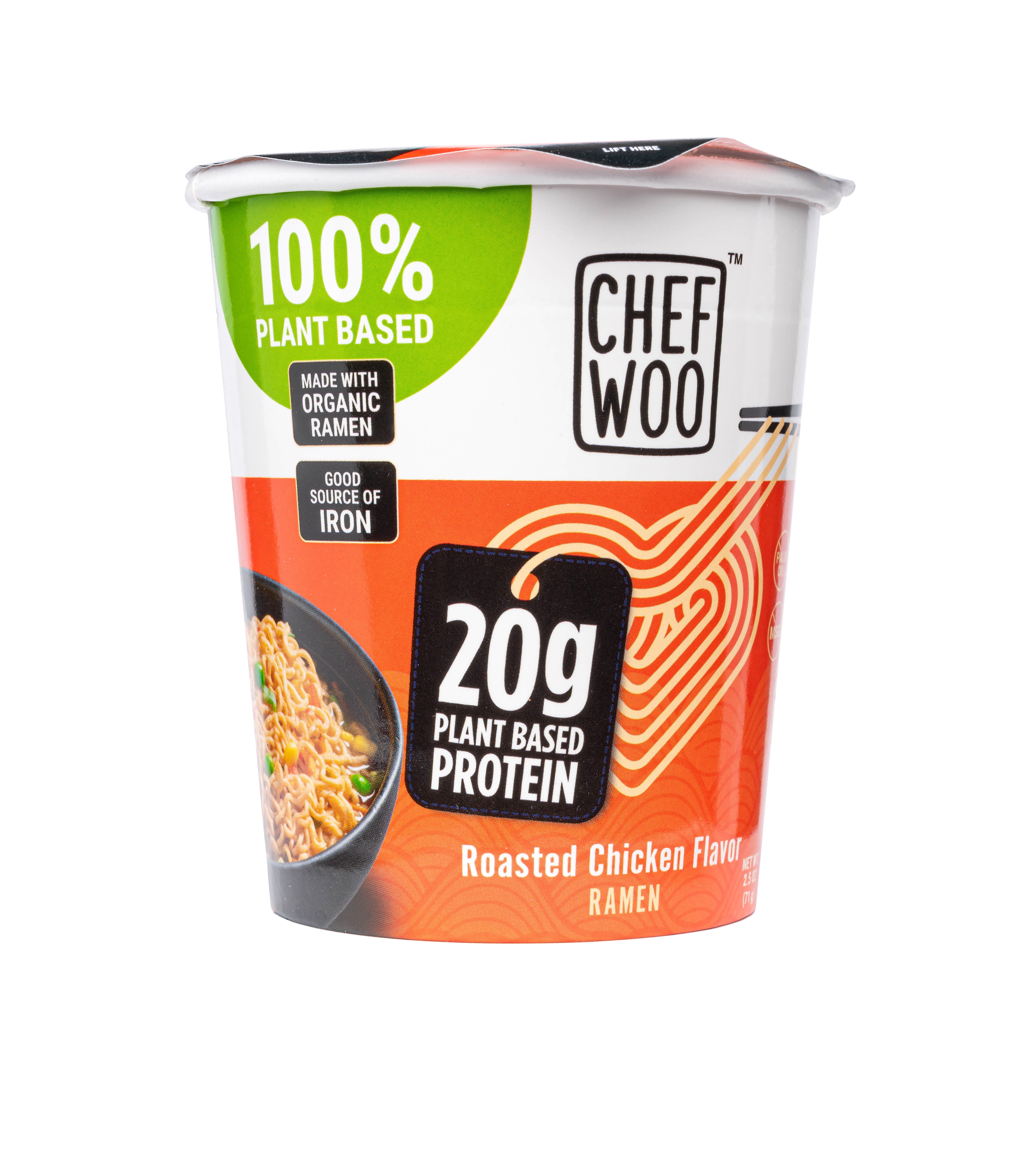 Chef Woo Roasted Chicken Flavor Instant Ramen with 20g Plant Based Protein, 1 Cup/2.5oz