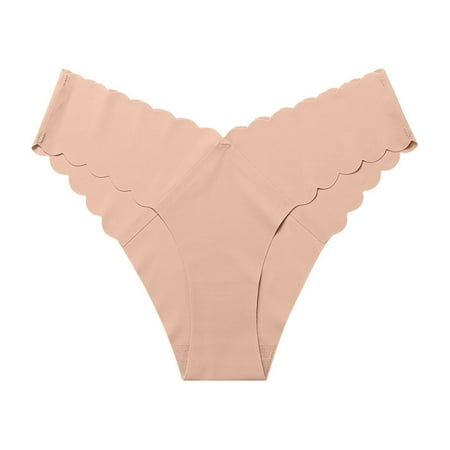 Yuhangmm Women s Panties Women Casual Solid Wavy Lace V Shaped Waist Seamless Ice Silk Underwear Womens Microfiber Underwear