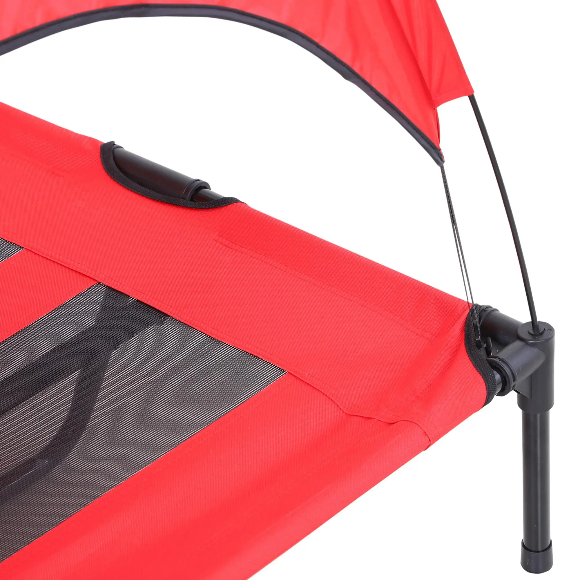 Dog Cot Cooling Pet Bed Elevated Breathable Design with Canopy Lightweight Steel Frame Foldable with Travel Bag for XXL Dogs Under 110 lbs (Red & Black)