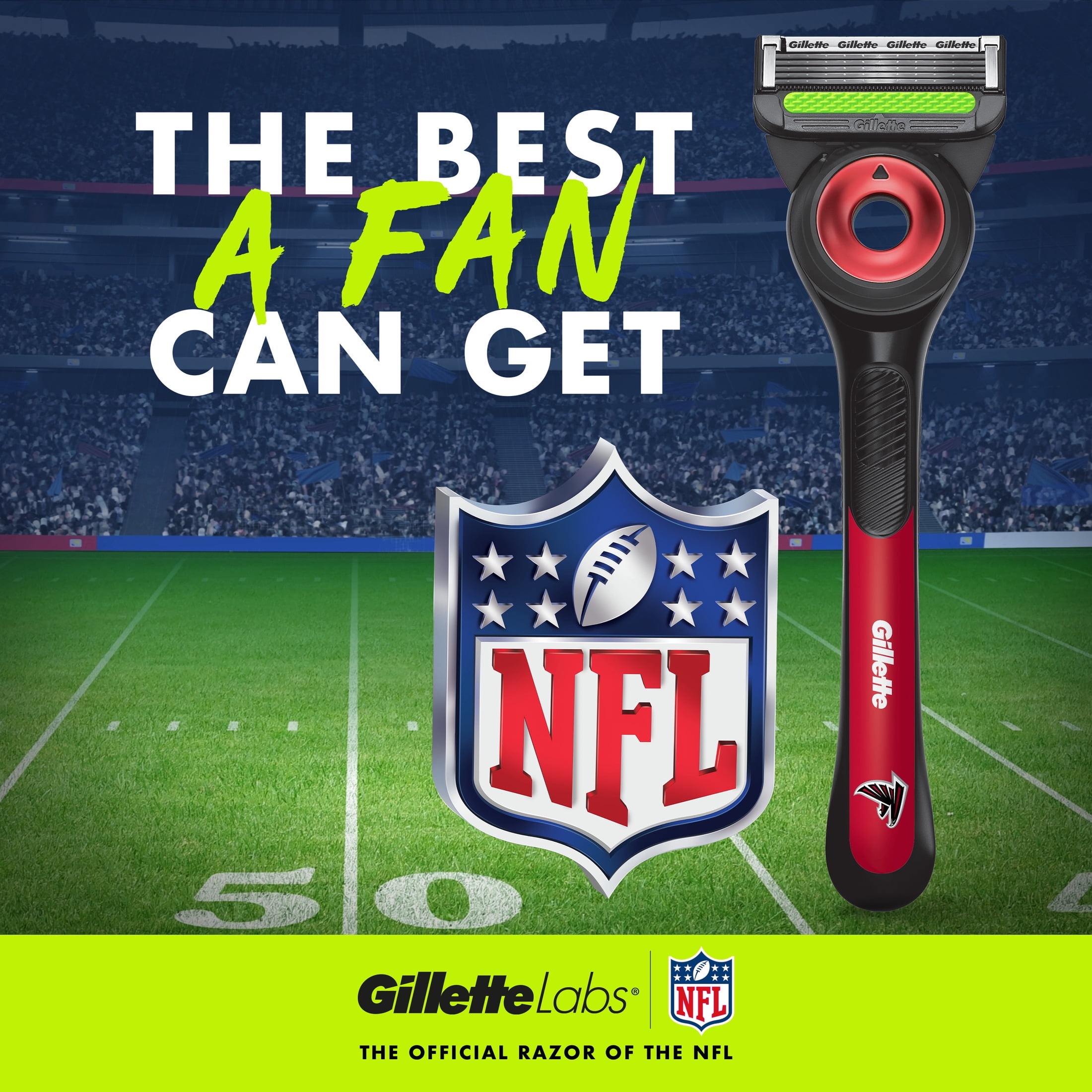 Gillette Labs Official Falcons Licensed Razor for Men, Perfect for Game Day Grooming, Gillette Labs with Exfoliating Bar, 1 Handle, 4 Blade Refills, with Magnetic Stand