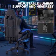 Bigzzia Gaming Chair with Footrest, Gamer Chair for Adults,Lumbar Pillow and Headrest Adjustable, Blue