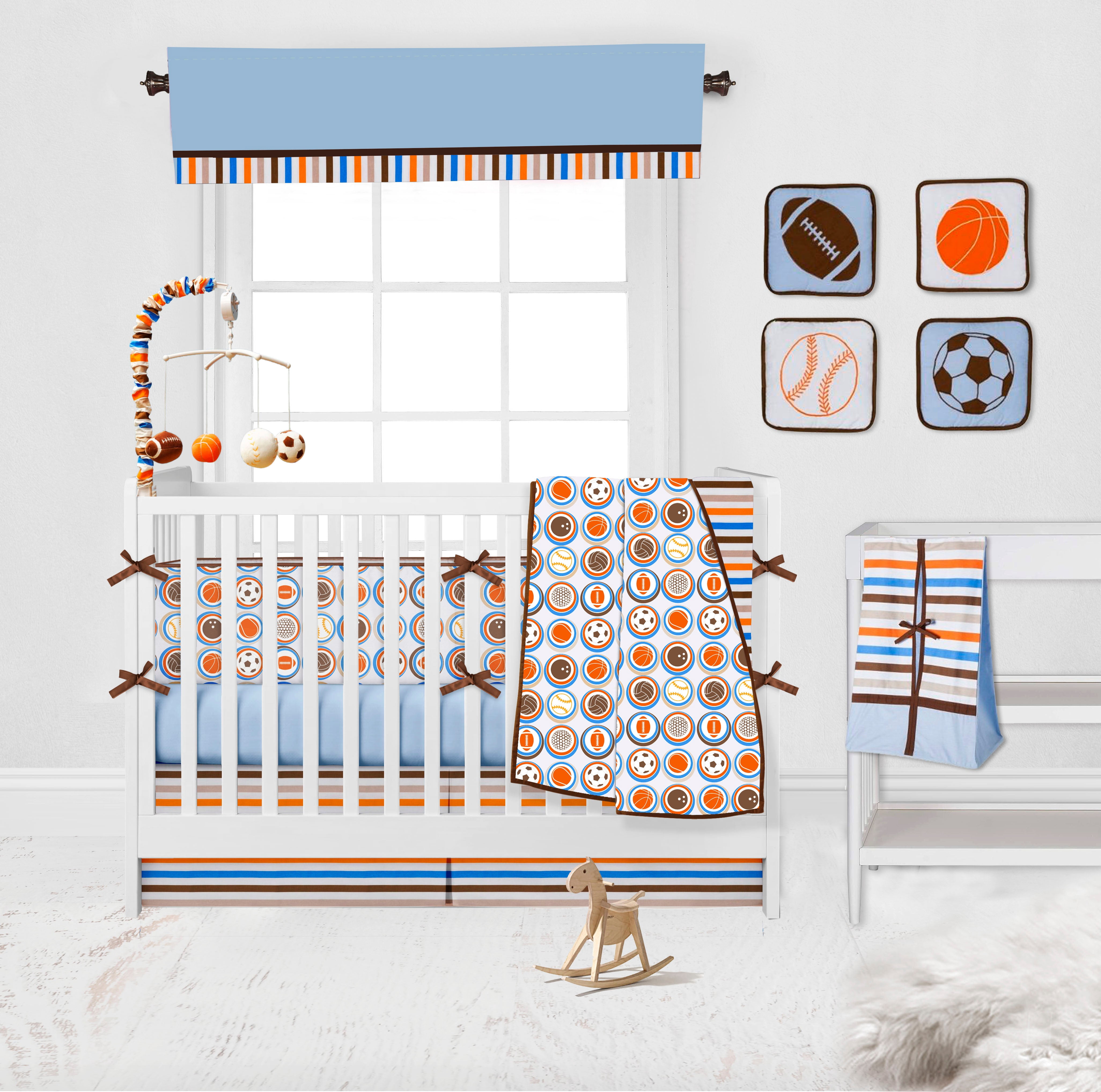 Bacati - Mod Sports Blue Orange Chocolate Musical Baby Crib Mobile