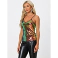 thumbnail image 3 of DARING DIVA Women's Sleeveless Sequin Mesh Panel Clue Cami Top L Brown Blue, 3 of 6