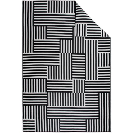 Mainstays New Block Black and White Stripe Plastic Outdoor Rug, 7'x10'