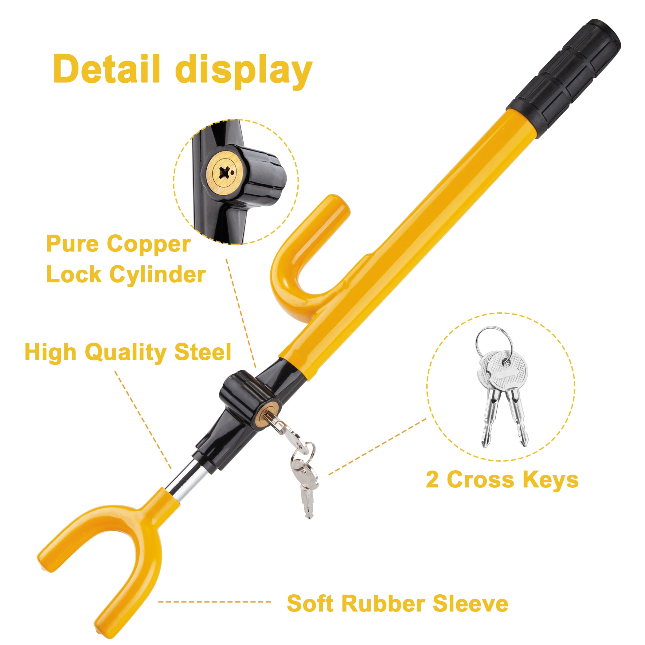 CARTMAN Vehicle Steering Wheel Lock, Adjustable Length with High Quality Great Security Black