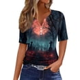 thumbnail image 4 of IYYVV Women Fall Halloween V Neck Shirt Pumpkin Graphic Short Sleeve Tee Autumn Holiday Family Matching Tops Purple XL, 4 of 6