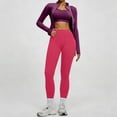 thumbnail image 2 of BODOAO Women's Workout Set, Long Sleeve Full Zip Jacket and High Waisted Leggings, Two Piece Athletic Tracksuit, Slim Fit Activewear for Yoga Gym Purple M, 2 of 7