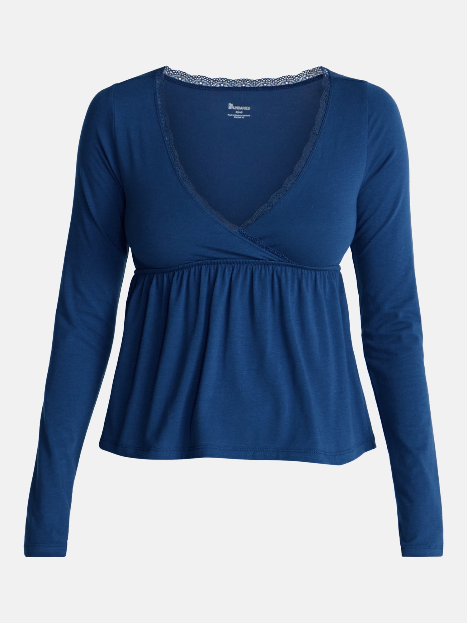 No Boundaries Babydoll Top with Long Sleeves, Women’s XXS-XXL