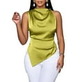 thumbnail image 3 of Sexlip Womens Mock Neck Satin Tops Business Casual Work Ruched Blouses Spring Summer Corporate Outfits Green L, 3 of 7