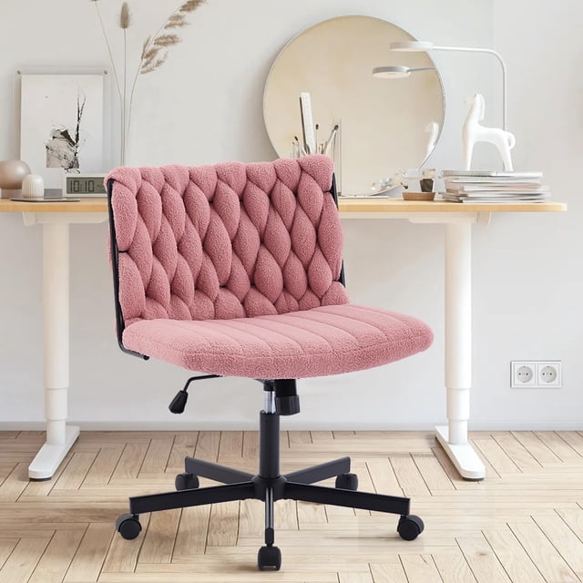 Yeshouse silla de oficina sin brazos, altura ajustable, ruedas, asiento ancho y difuso, piel sintética, giratoria, soporta 300 lb, ideal para escritorio u oficina en casa
