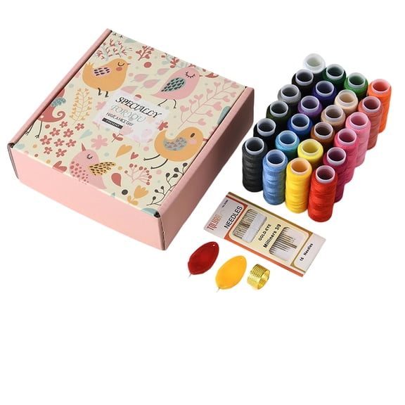 Home Sewing Kit, 24-Colors Polyester Thread Set (60m/roll) with Box, Strong Hand Stitching & Machine Spool
